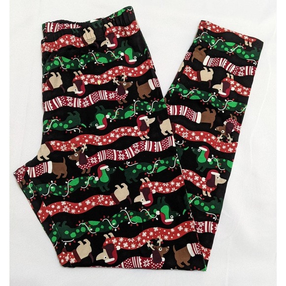 Dachshund dog Holiday Leggings Juniors L 11 13 Ankle Length NEW Christmas NOBO - Picture 1 of 5